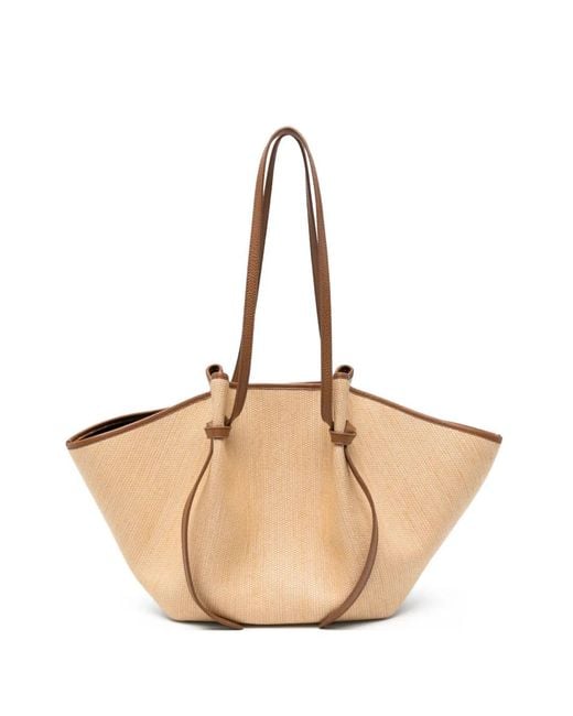Yuzefi Natural Large Mochi Leather-Trim Woven Tote Bag