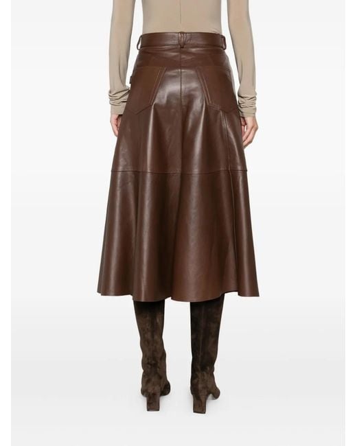 Haikure Brown Serenity Leather Midi Skirt