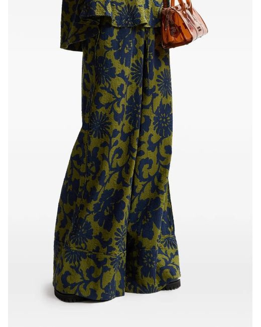 Essentiel Antwerp Green Floral-Pattern Trousers
