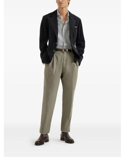 Brunello Cucinelli White Chevron Long-Sleeves Shirt for men