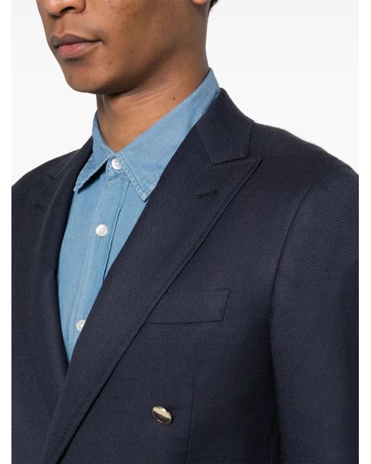 Canali Blue Double-Breasted Wool Blazer for men