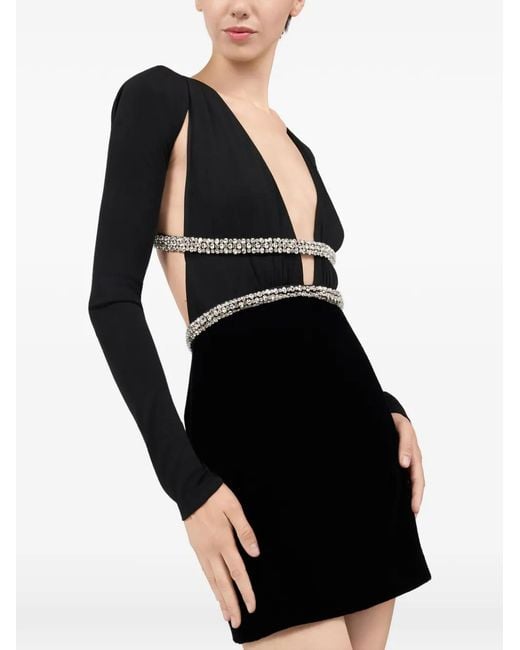 Roberto Cavalli Black Embellished V-Neck Mini Dress