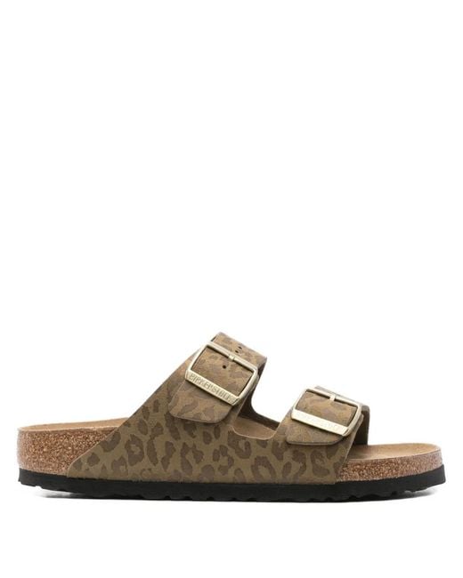 Birkenstock Brown Arizona Leopard-Print Double-Buckle Sandals