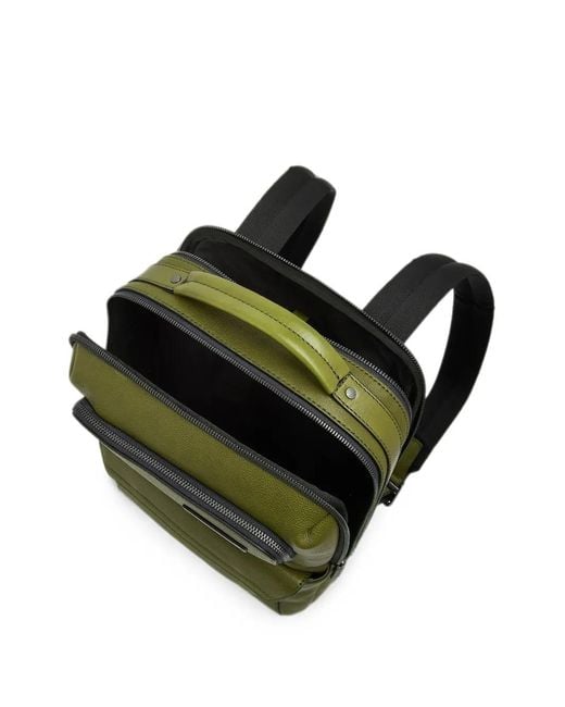 The Bridge Green Logo-Patch Leather Backpack for men