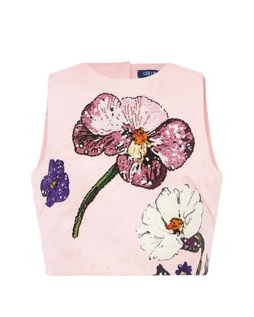LEO LIN Pink Iris Embellished Top