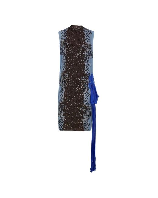 Ferragamo Blue Silk Dress With Flower Detail