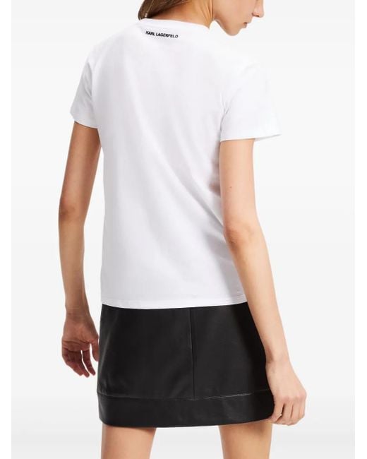 Karl Lagerfeld Ikon ラインストーン Tシャツ White
