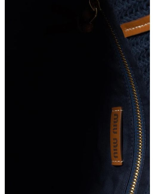 Miu Miu Blue Raffia-Effect Woven Tote Bag