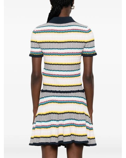Casablanca Blue Chevron-Knit Polo Top