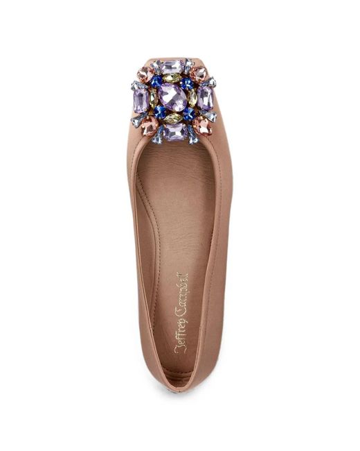 Jeffrey Campbell Natural Ornate Crystal-Embellished Square-Toe Ballet Flats