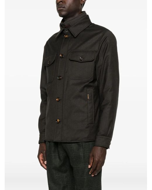 Moorer Black Button-Fastening Flap-Pocket Jacket for men
