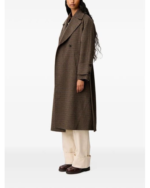 Claudie Pierlot Brown Mid-Length Checked Belted Coat