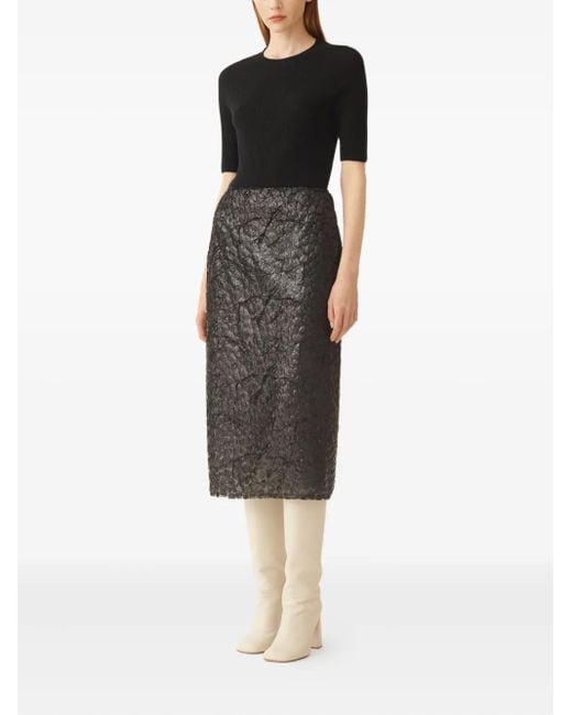Fabiana Filippi Black Textured Rear-Vent Midi Skirt