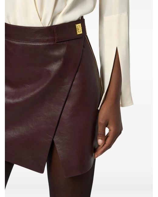Elisabetta Franchi Brown Asymmetrical Leather Mini Skirt