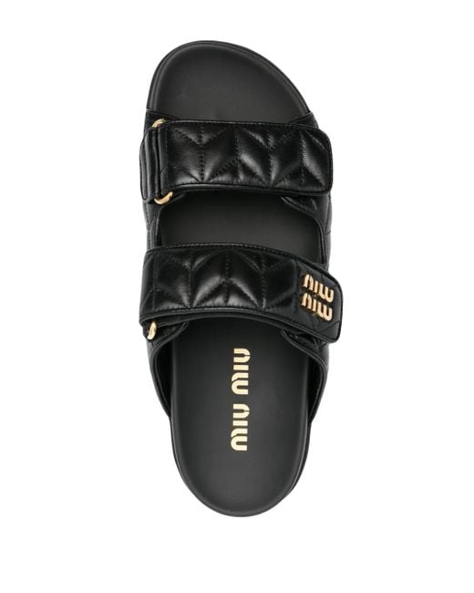 サンダル・ミュール MIU MIU Black Nappa Leather Sandals Miu Miu Black Nappa Leather Sandals Miu Miu