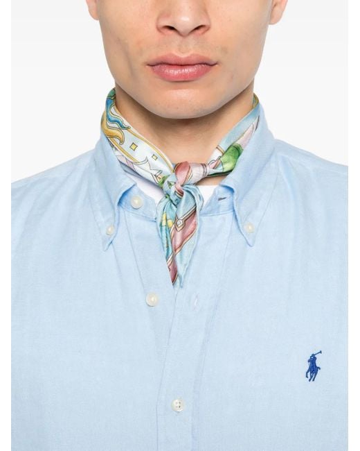Polo Ralph Lauren Blue Custom-Fit Linen Shirt for men