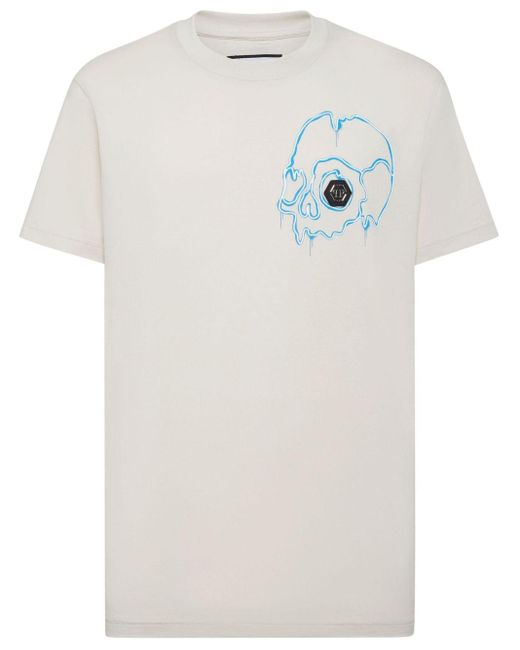 Philipp Plein White Dripping Skull-print Cotton T-shirt for men