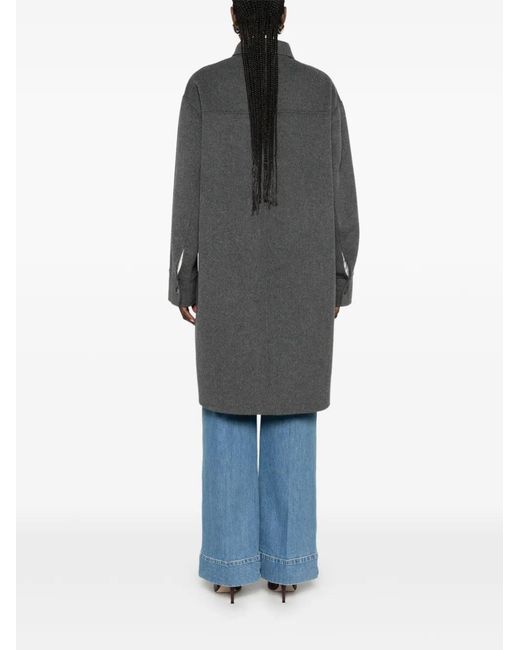Max Mara Gray Long-Sleeve Button-Fastening Coat
