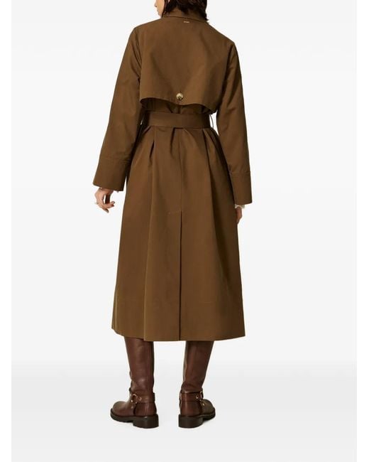 Twinset Brown Cotton-Blend Gabardine Trench Coat