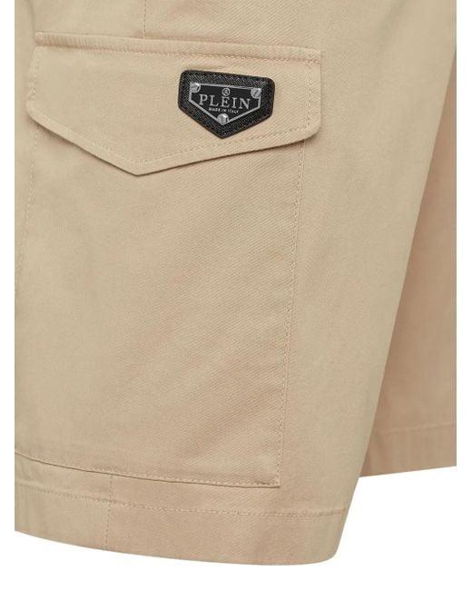 Philipp Plein Natural Logo-Plaque Cargo Shorts for men