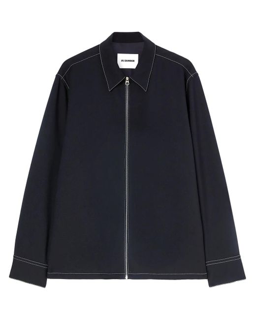 Jil Sander Blue Zip-Up Shirt Jacket for men