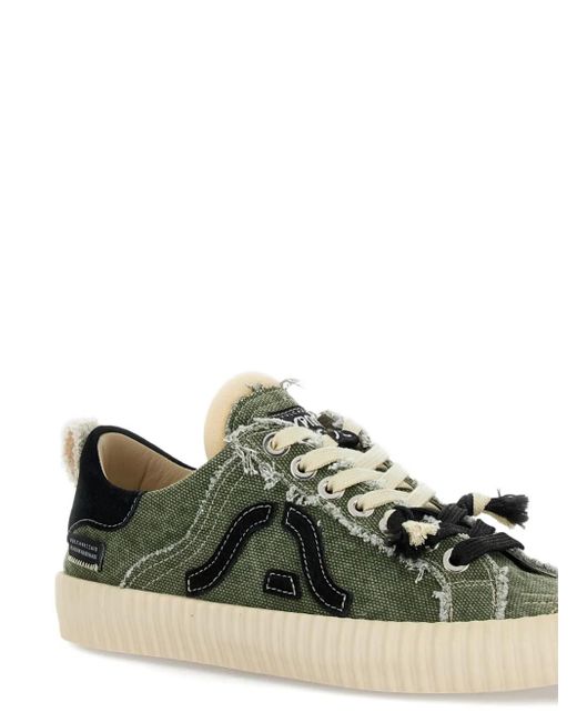 Springa Green Canvas Frayed-Trim Sneakers for men
