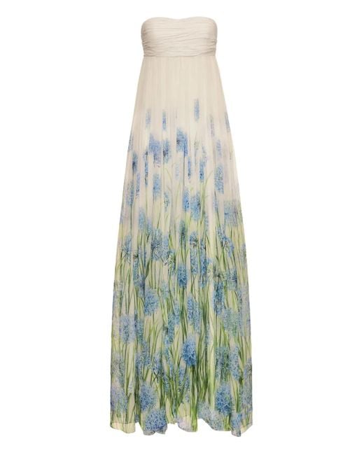 Oscar de la Renta Blue Allium Chiffon Gown