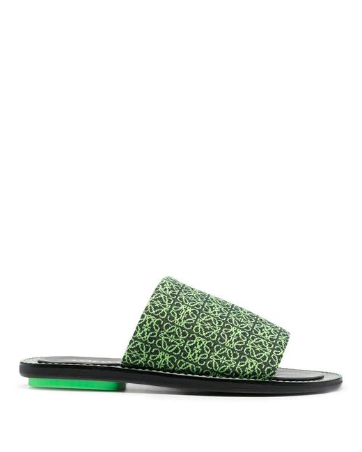 Loewe Green Jacquard-Logo Flat Sandals for men