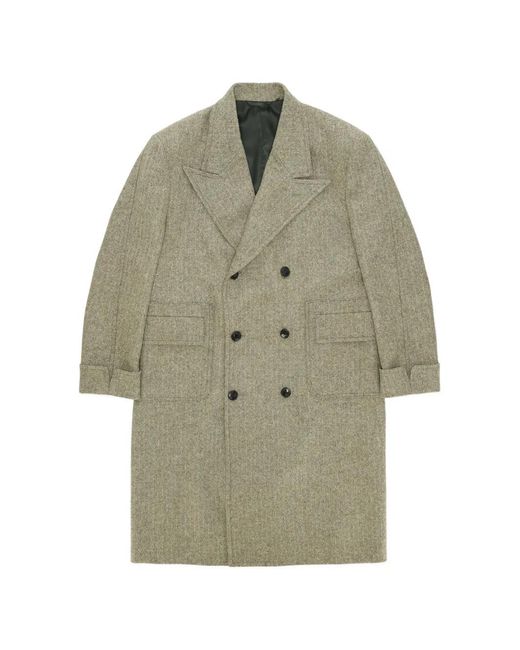 Fortela Green Bogart Herringbone Double-Breasted Coat for men