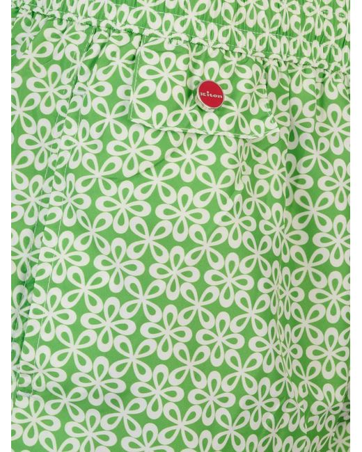 Kiton Green Floral-Print Swim Shorts for men