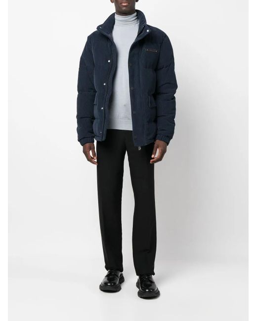 Billionaire Blue Logo-Patch Corduroy Padded Jacket for men