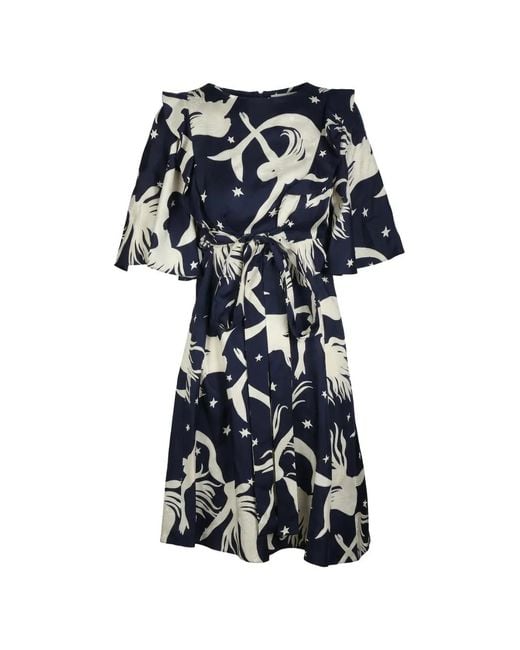 Valentino Garavani Blue Ruffled Mermaid-Print Midi Dress