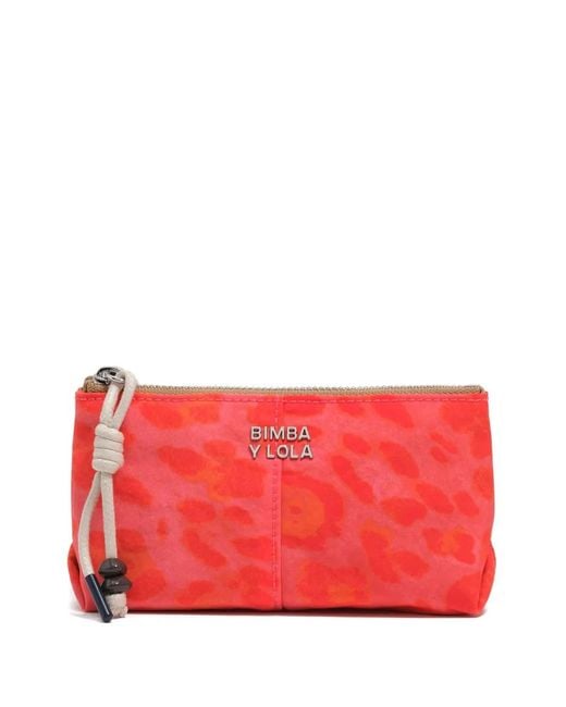 Bimba Y Lola Red Leopard-Print Zip-Up Wallet