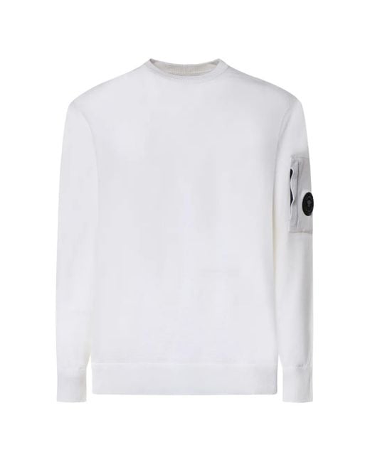 C P Company White Lens-Detail Pocket Sweater for men