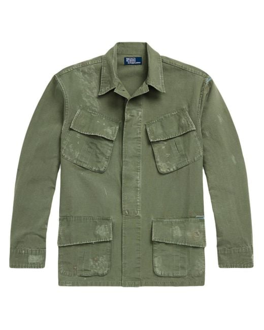 Polo Ralph Lauren Green Distressed Cotton Shirt Jacket for men