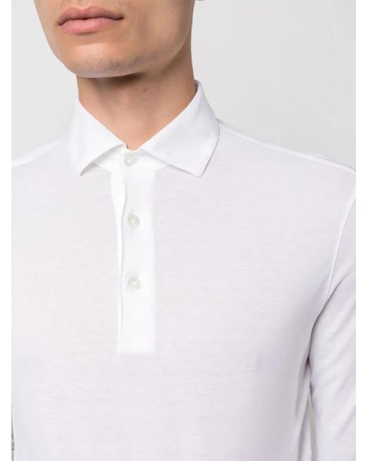 Dell'Oglio White Long-Sleeve Cotton Polo Shirt for men