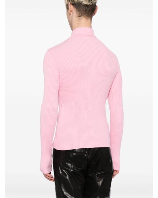 Courreges Gerippter Pullover mit Logo-Applikation in Pink für Herren