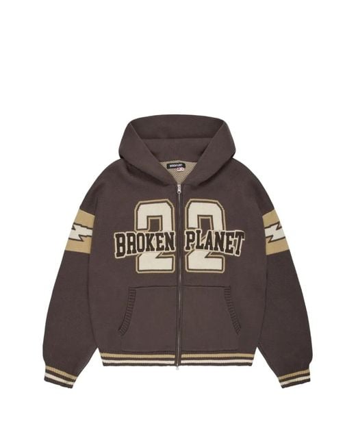 BROKEN PLANET Brown Varsity Zip-Up Hoodie