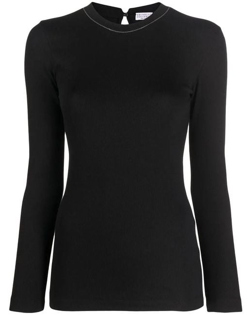 Brunello Cucinelli Black Cotton Long Sleeves T-Shirt