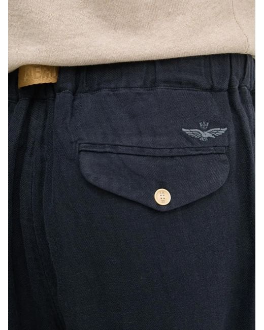 Aeronautica Militare Blue Logo-Embroidered Trousers for men