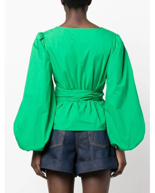 P.A.R.O.S.H. Green Wraparound-Style V-Neck Blouse