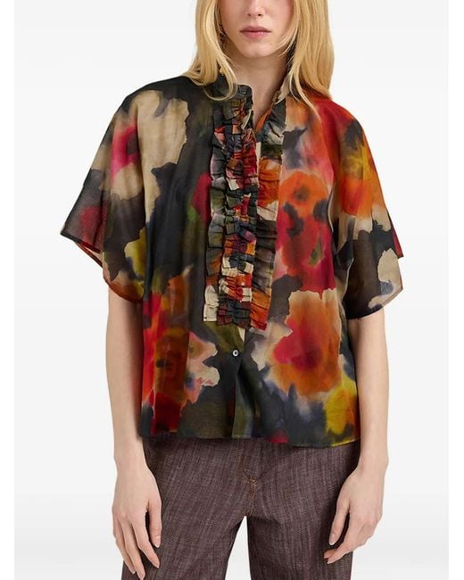 Momoní Red Chemise Volantée À Manches Kimono