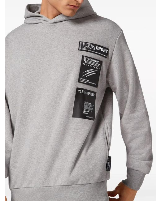 Philipp Plein Gray Scratch Logo-Print Hoodie for men