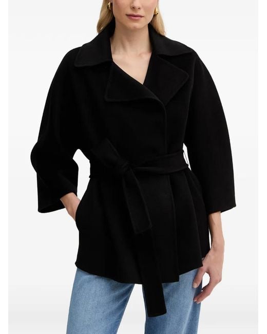 Elisabetta Franchi Black Belted Three-Quarter Sleeve Coat