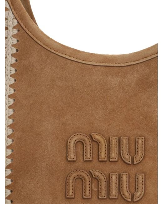 Miu Miu Ivy Suede And Crochet Bag in Brown | Lyst UK