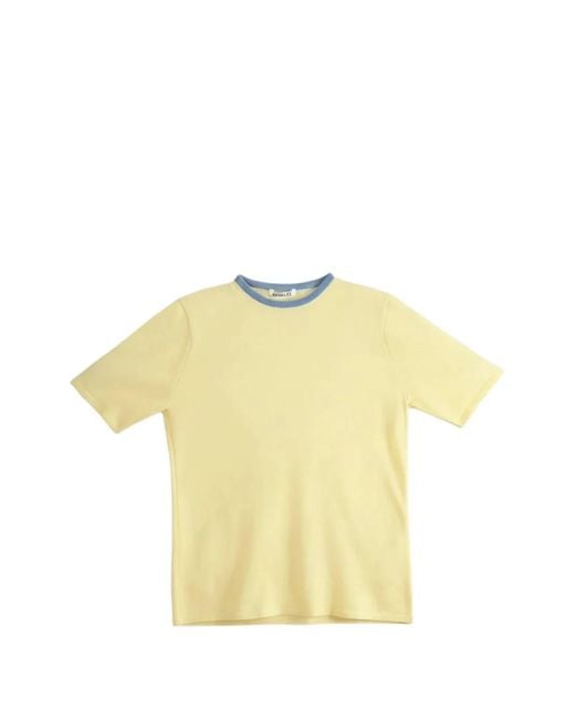 Auralee Yellow Contrast-Trim Raglan-Sleeve T-Shirt