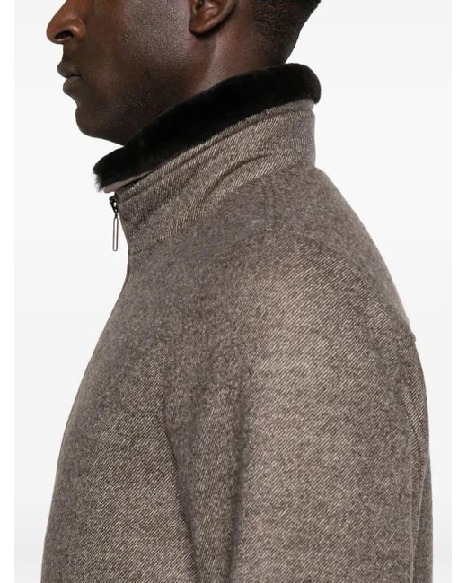 Moorer Brown Shearling-Collar Zip-Front Jacket for men