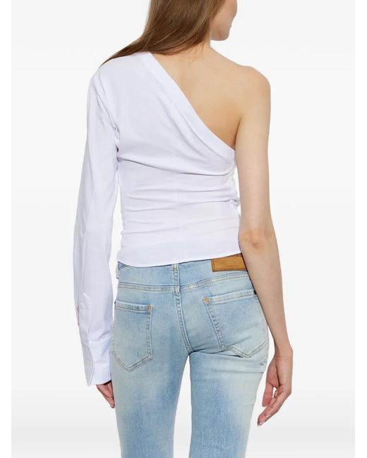 DSquared² White One-Shoulder Ruched Top