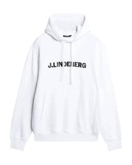 J.Lindeberg White Logo-Print Cotton Hoodie for men
