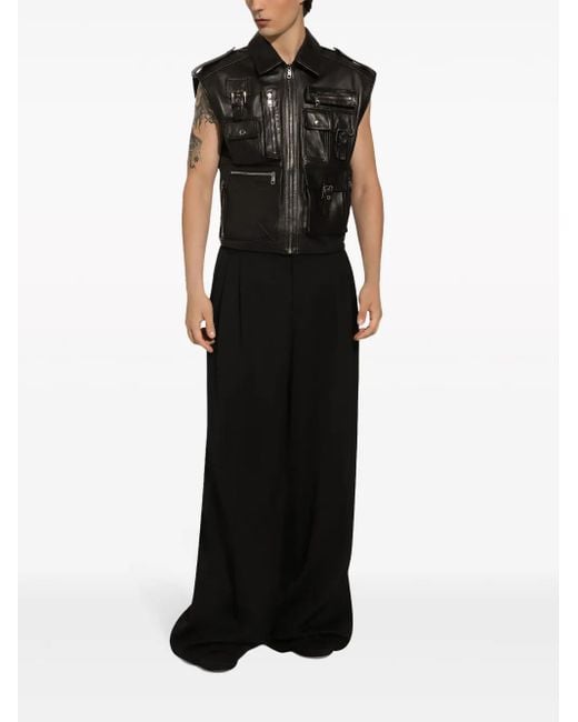 Chaqueta Sin Mangas De Piel Con Bolsillos Dolce & Gabbana de hombre de color Black